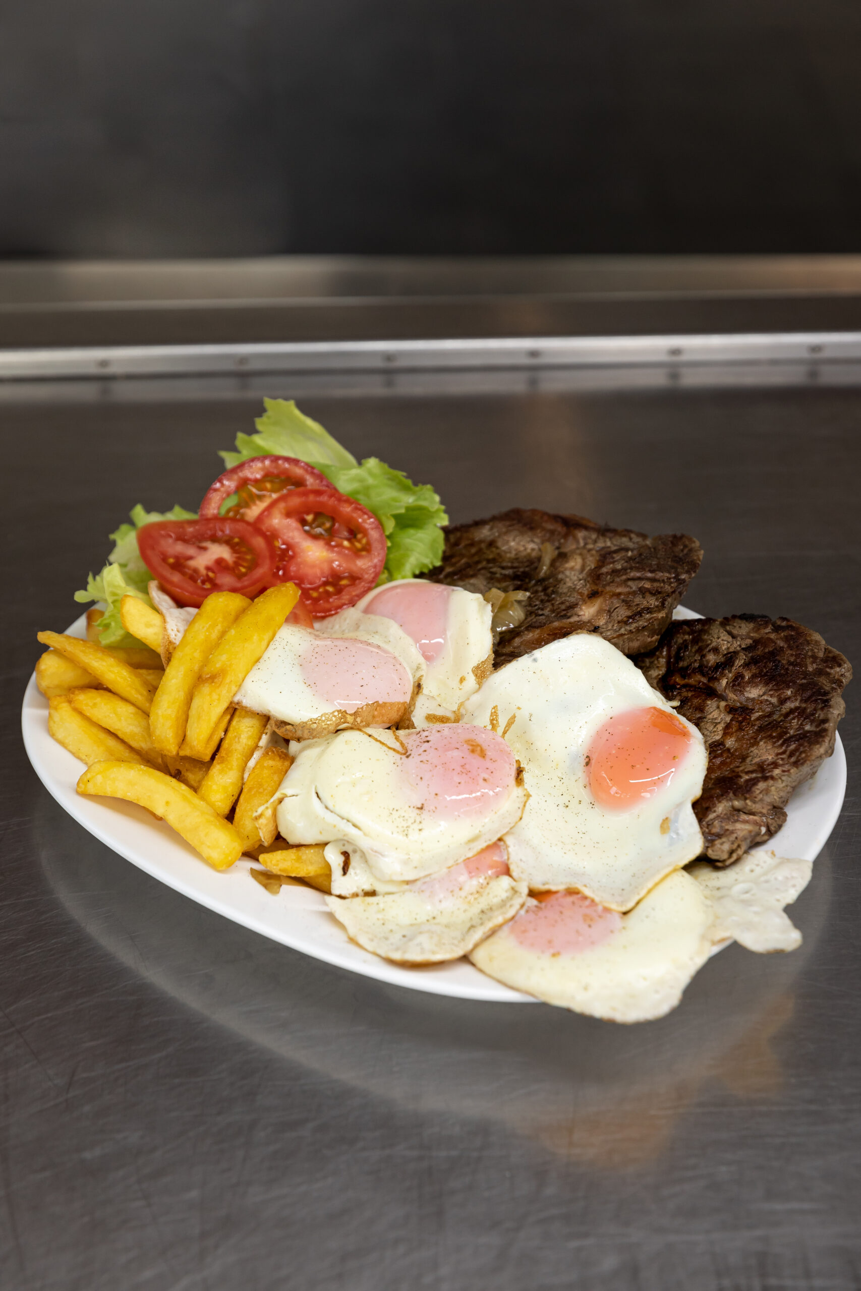 Broadway Challenge from Broadway Diner, eggs, steak, chips and salad